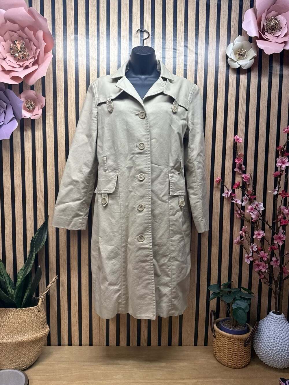 Mossimo Women's Tan Single Breasted Cotton Blend Trench Coat